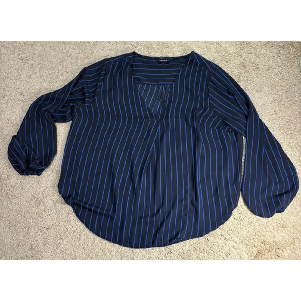Torrid Georgette Blouse Women 00 Black Blue V-neck Lightweight Professional Top